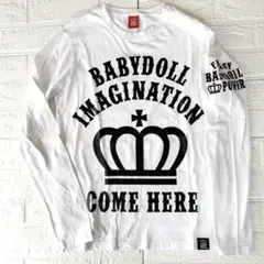 美品！ベビードールBABYDOLL長袖Tシャツ・カットソー　王冠　袖ロゴ　白　S