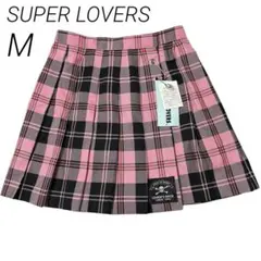 新品タグ付きSUPERLOVERS 安全ピンピンクチェックプリーツスカート　Mのサムネイル