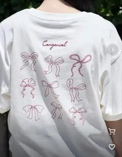 フリークスストア　リボン バックプリントTシャツ　　刺繍Tシャツ　オフホワイトのサムネイル