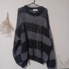 Loose ボリュームスリーブ シアーメッシュ オーバーニット