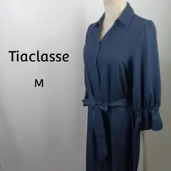 Tiaclasse　バイカラー　プリーツ　シャツワンピース　M　ウエストリボン付のサムネイル