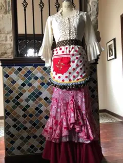 ねこ　エプロンモカブラウンバラ柄　フリルシージョボルドー・モーヴピンク水玉 ねこ様専用 エプロンモカブラウンバラ柄 フリルシージョボルドー