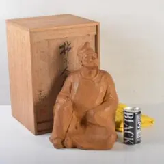 常滑焼　片岡静観造　柿本人麻呂（人磨）　人物像　置物　共箱　V　6421A 常滑焼 片岡静観造 柿本人麻呂（人磨） 人物像 置物 共箱 V 6421A