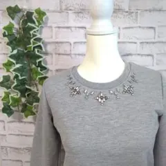 【OPAQUE.CLIP】レディース　長袖トレーナー　M　グレー　ビジュー