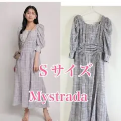 【マイストラーダ】ツイードプリントワンピース ロングワンピ チェックブルーS