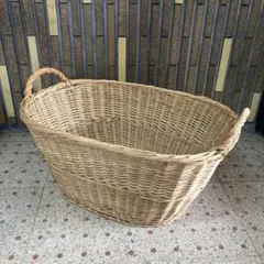 A-2 天然素材 ラタン製 楕円形バスケット ランドリーバスケット 取っ手付き