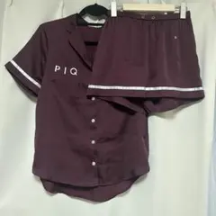 ジェラピケ サテンロゴシャツ ショートパンツ ワイン ルームウェア セットアップ