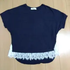 SUPER HAKKA 半袖Tシャツ レース切替 ネイビーのサムネイル