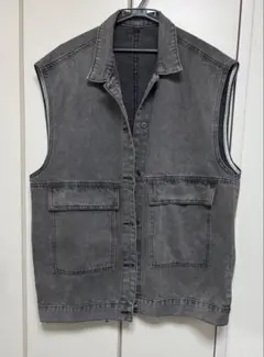 グレー デニムベスト 2ポケット