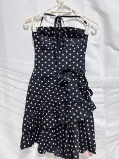 水玉模様首リボンキャミワンピース