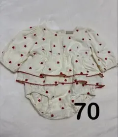 petit main 　長袖ロンパース　ハート柄　フリル　70