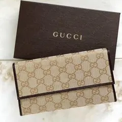 4045 極美品☆GUCCI グッチ GGキャンバス 長財布 フラップ ゴールド