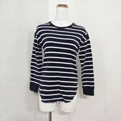 GAP 長袖ボーダーカットソー 伸縮 ラウンドヘム（L）ネイビー系