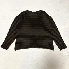 ボーダーニット ブラウン ブラック 長袖 ショート丈 ゆったり 레트로 헌 옷