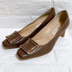 DIANA✨パンプス バックル スクエア ブラウン レザー 24.0のサムネイル
