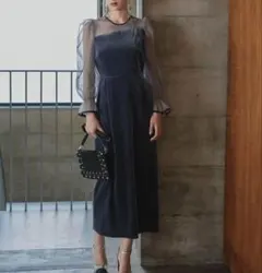 アシメデザインベロアワンピースドレス Callarus カラルス 結婚式 大きい