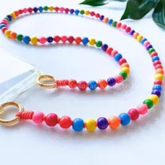 Carnival☆ウッド ビーズ スマホ ショルダー ストラップ キー チェーン