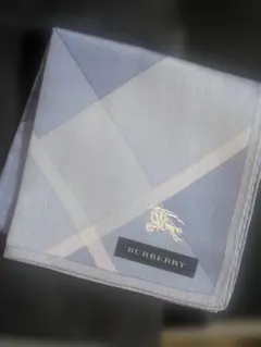 BURBERRY バーバリー シルク100% チェック柄ハンカチ ブルー系