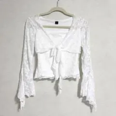 SHEIN ホワイト レース フロントタイ 長袖 トップス XS