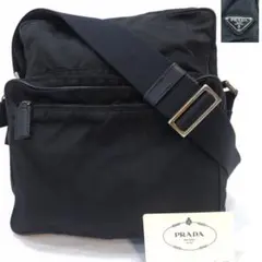 プラダ ショルダーバッグ レザー×ナイロン 三角ロゴ ブラック ギャラ付