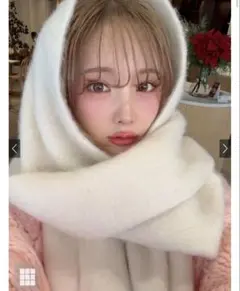 グレイル 起毛フェイクウールフリンジボリュームマフラー アイボリー