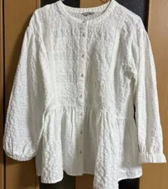 サマンサモスモス　レース貼りギャザーブラウス　ホワイト