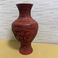 堆朱 花瓶 彫刻 中国伝統工芸品 大きな彫刻花瓶 漆器 骨董品