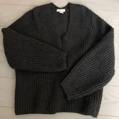 H&M vintage ニットVネック リブニット 長袖 ダークグレー
