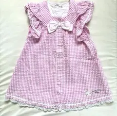 coeur a coeur ワンピース 100㎝ピンク ギンガム リボン フリル