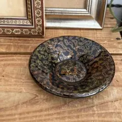 金虫喰漆器 小皿 4枚セット 黒地 カラフル模様