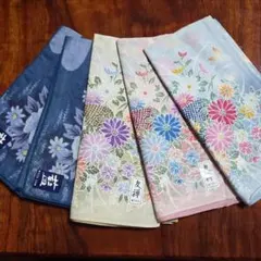 藍　友禅 花柄 ハンカチ ５枚　まとめ売り