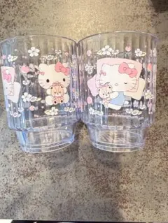 ハローキティ 花柄 プラスチックカップ 2個セット