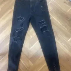 ダメージ加工 ブラック スキニージーンズ