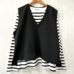 新品 おかだゆり 深Vネック 黒ベスト 3L