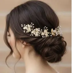 ヘッドドレス ゴールド パール 花 リーフ アレンジしやすい 華やか キラキラ