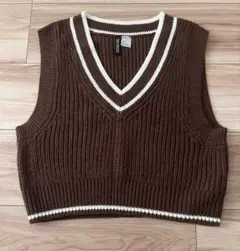 美品☆【H&M】ブラウン Vネック ニットベスト