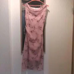 【美品】nadia 花柄 ノースリーブ 膝下ワンピース ピンクのサムネイル
