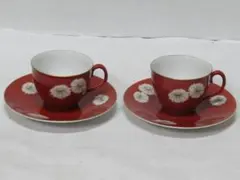 Noritake ノリタケ カップ＆ソーサー 2客セット 赤地デイジー レトロ