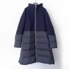 HERNO ダウンコート　フード取り外し可　ネイビー　ロング丈　異素材コンビ