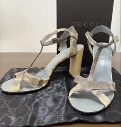 グッチGUCCI パイソン柄 Tストラップサンダル