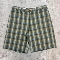 NAUTICA　チェックショーツ　W33　カーキ　古着のサムネイル