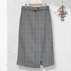 GLOBAL WORK ラップスカート グレンチェック【L】グレー系　ベルト付き