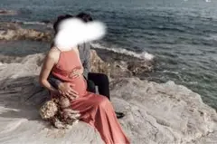 マタニティドレス　テラコッタ　オレンジ　オープンバック　ストラップドレス