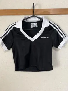 adidas クロップドポロシャツ S ブラック