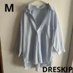 DRESKIP スキッパーシャツ フロントタック 七分袖　ライトブルー ゆったりのサムネイル