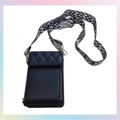 ブラック スマホショルダーバッグ キルティング