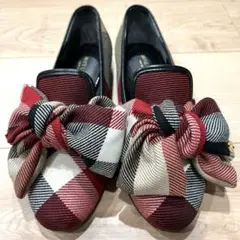 【美品】ブルーレーベルクレストブリッジ★チェックリボンパンプス