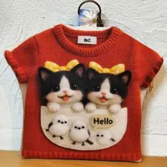 (値下げ)ティーシャツ型猫ちゃんパネルのふんわりファスナーポーチ③