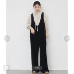 ベロアVネックオールインワン　ブラック　SLOBE IENA