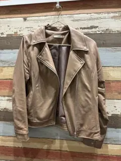 ブラウン　レザー ライダースジャケット　フリーサイズ